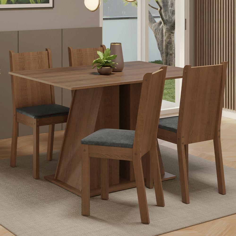 Conjunto Sala De Jantar Mesa Tampo De Madeira 4 Cadeiras Rustic Silver Marilyn Madesa - 1