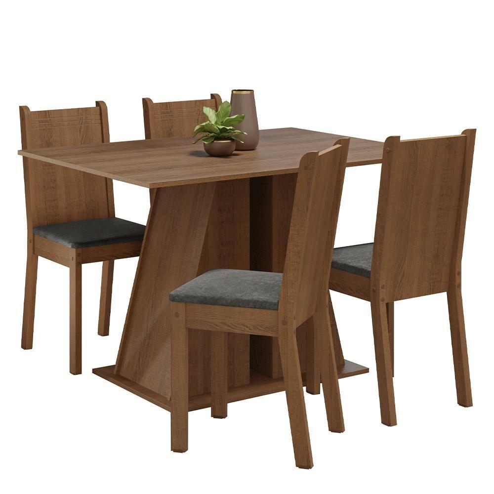 Conjunto Sala De Jantar Mesa Tampo De Madeira 4 Cadeiras Rustic Silver Marilyn Madesa - 2