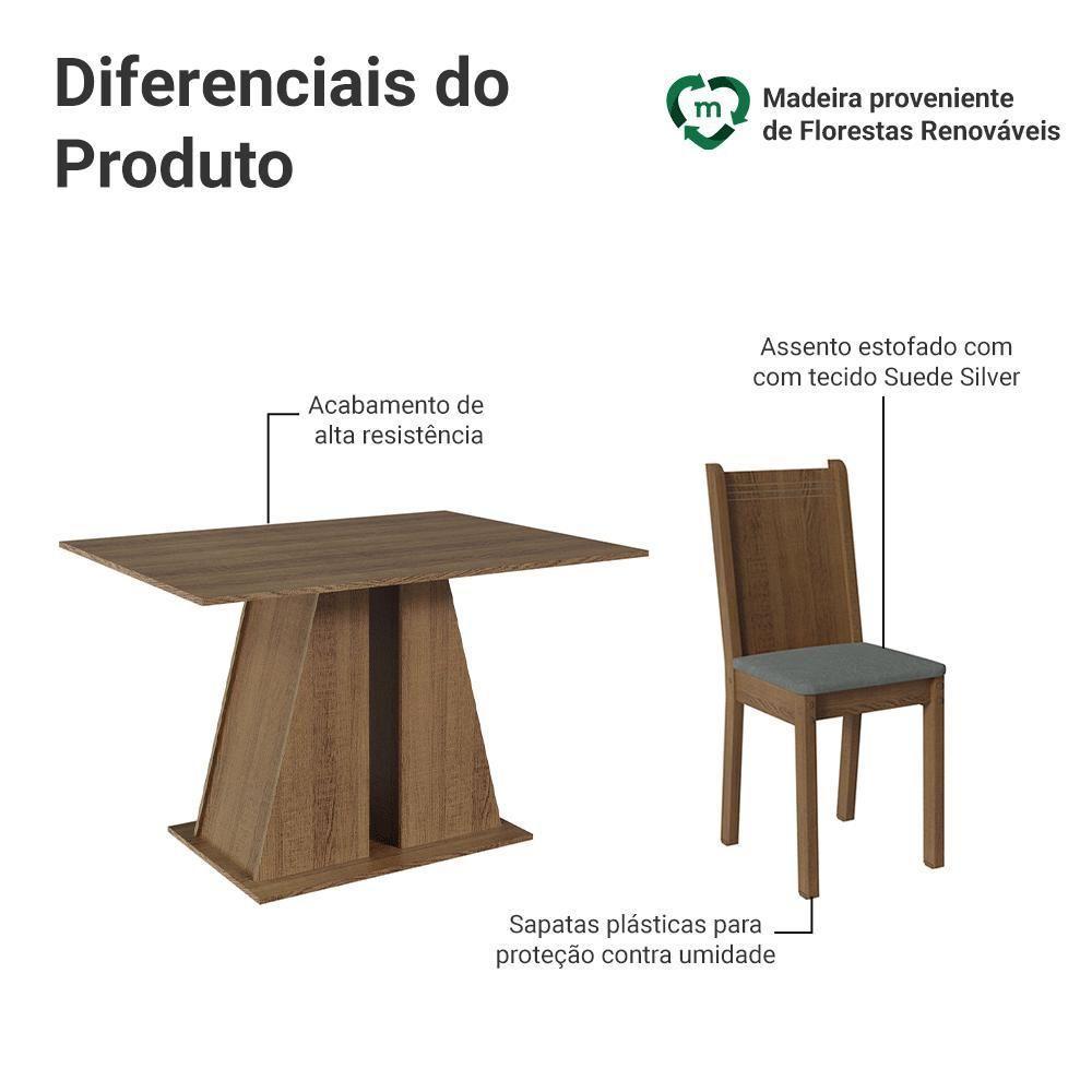 Conjunto Sala De Jantar Mesa Tampo De Madeira 4 Cadeiras Rustic Silver Marilyn Madesa - 4