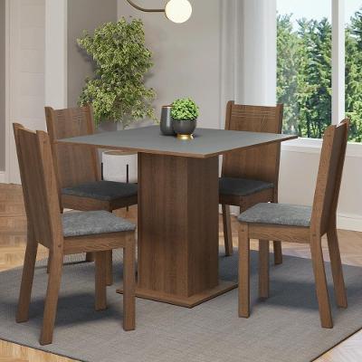 Conjunto de Jantar Samara 4 Lugares Mesa com Tampo em MDP e Cadeiras Estofadas Rustic Cinza Silver