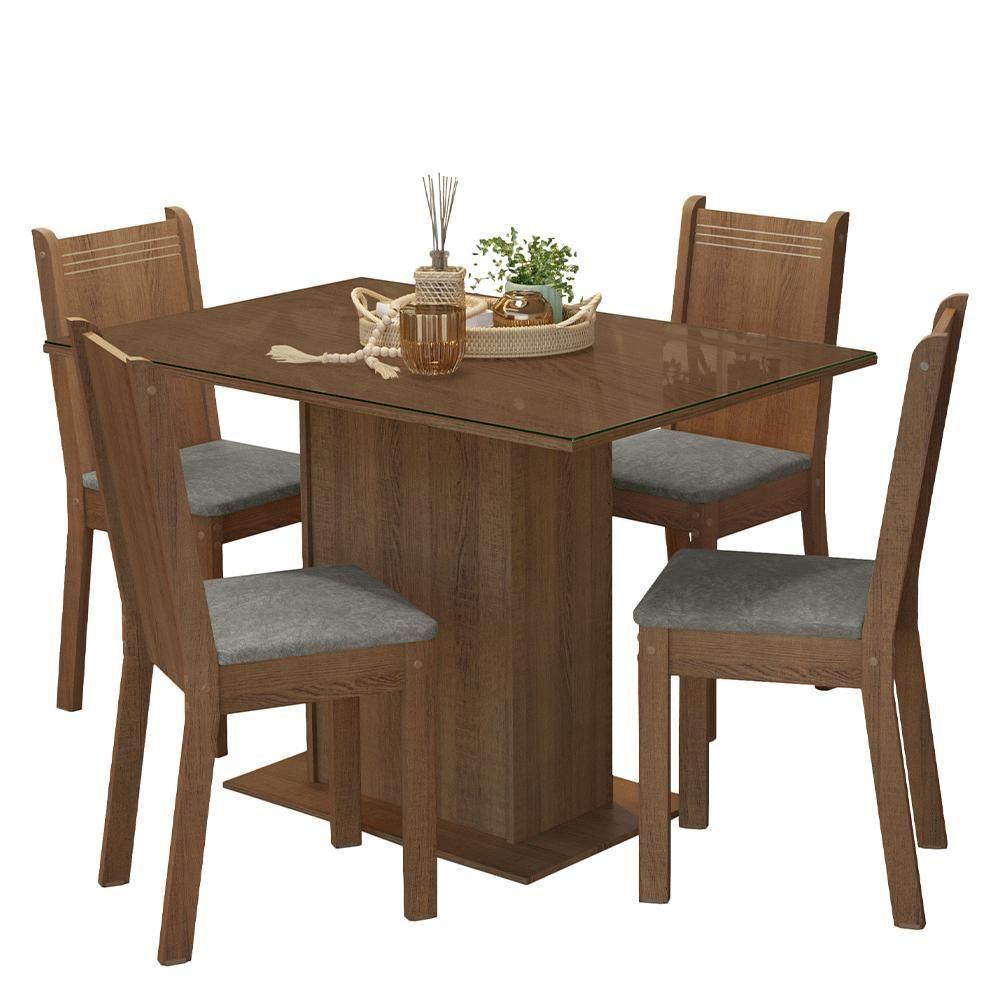 Conjunto Sala De Jantar Mesa Tampo De Vidro 4 Cadeiras Rustic Silver Camélia Madesa - 2