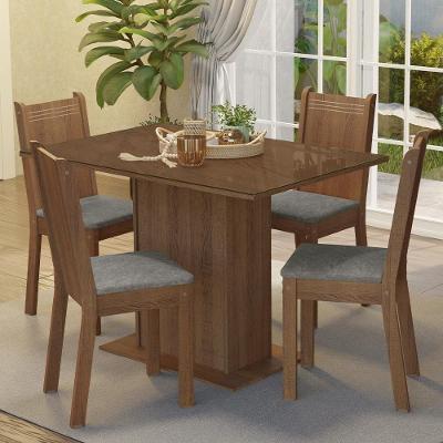 Conjunto de Jantar Camélia 4 Lugares Tampo de Vidro Temperado com Cadeiras Suede Rustic