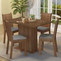 Conjunto Sala De Jantar Mesa Tampo De Vidro 4 Cadeiras Rustic Silver Camélia Madesa - 1