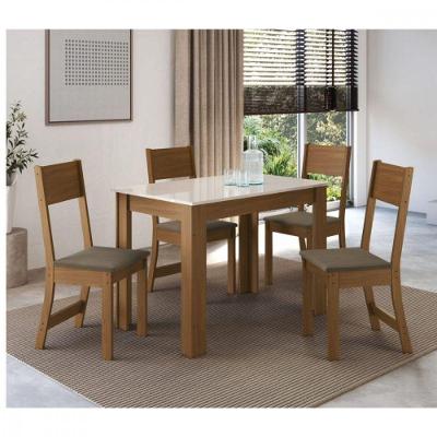 Conjunto de Mesa Belgica 4 Lugares Tampo em MDP Freijo-off White-cacau 108cm Indékes