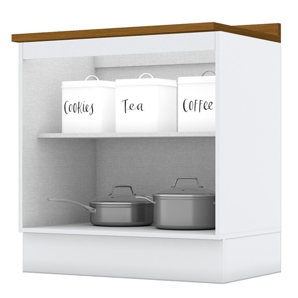 Balcão 2 Portas 80cm Americana Branco Com Tampo Nature - Móveis Henn Branco-nature - 2