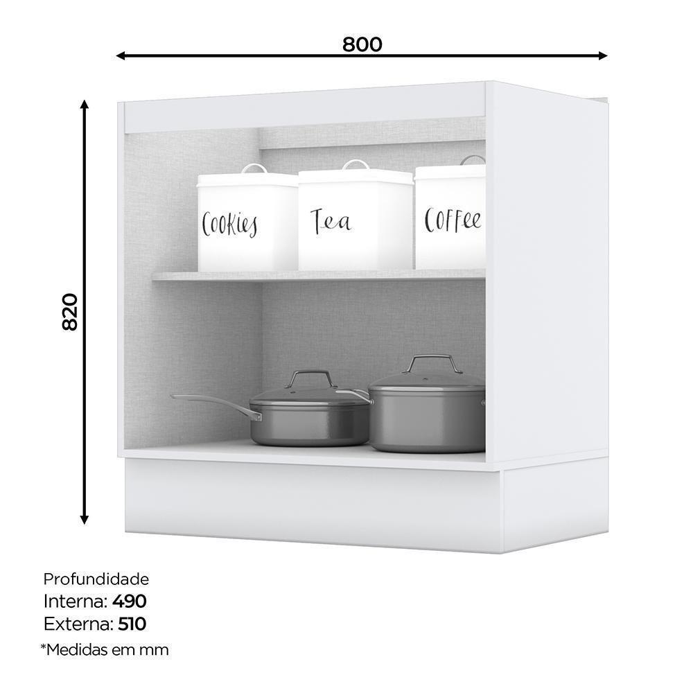 Balcão 2 Portas 80cm Americana Branco Com Tampo Nature - Móveis Henn Branco-nature - 3