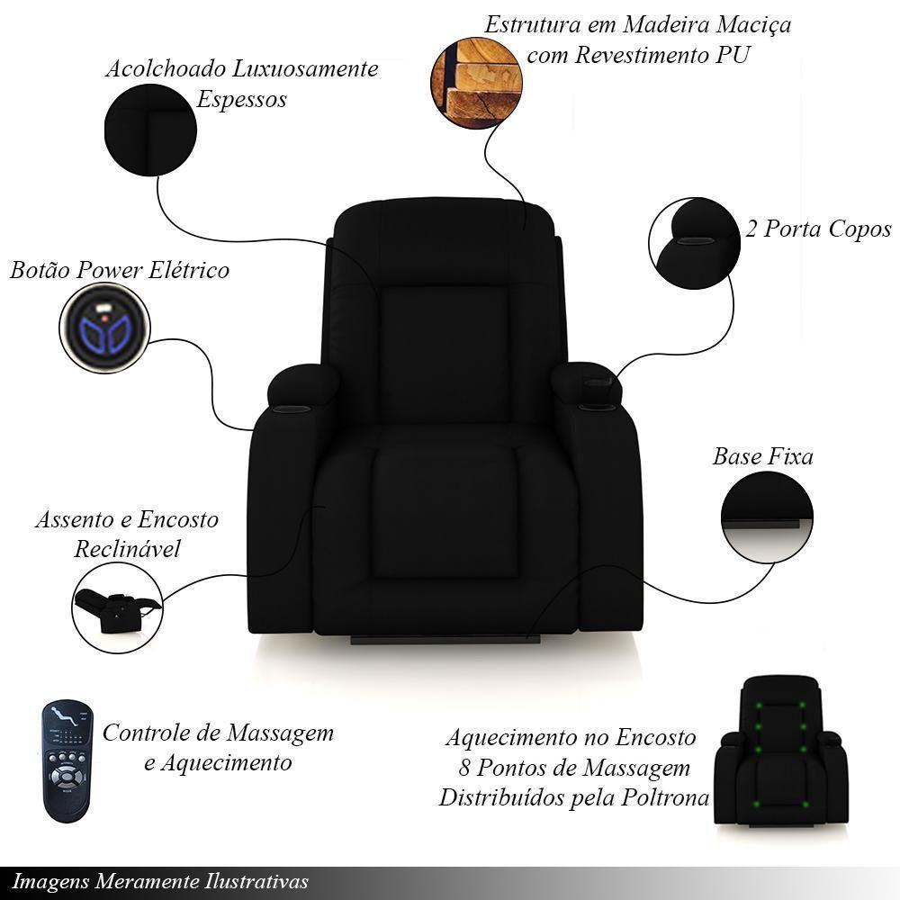 Poltrona Do Papai Sala De Cinema Austin Reclinável Base Fixa Power Elétrico Pu Preta G31 - Gran Belo - 3