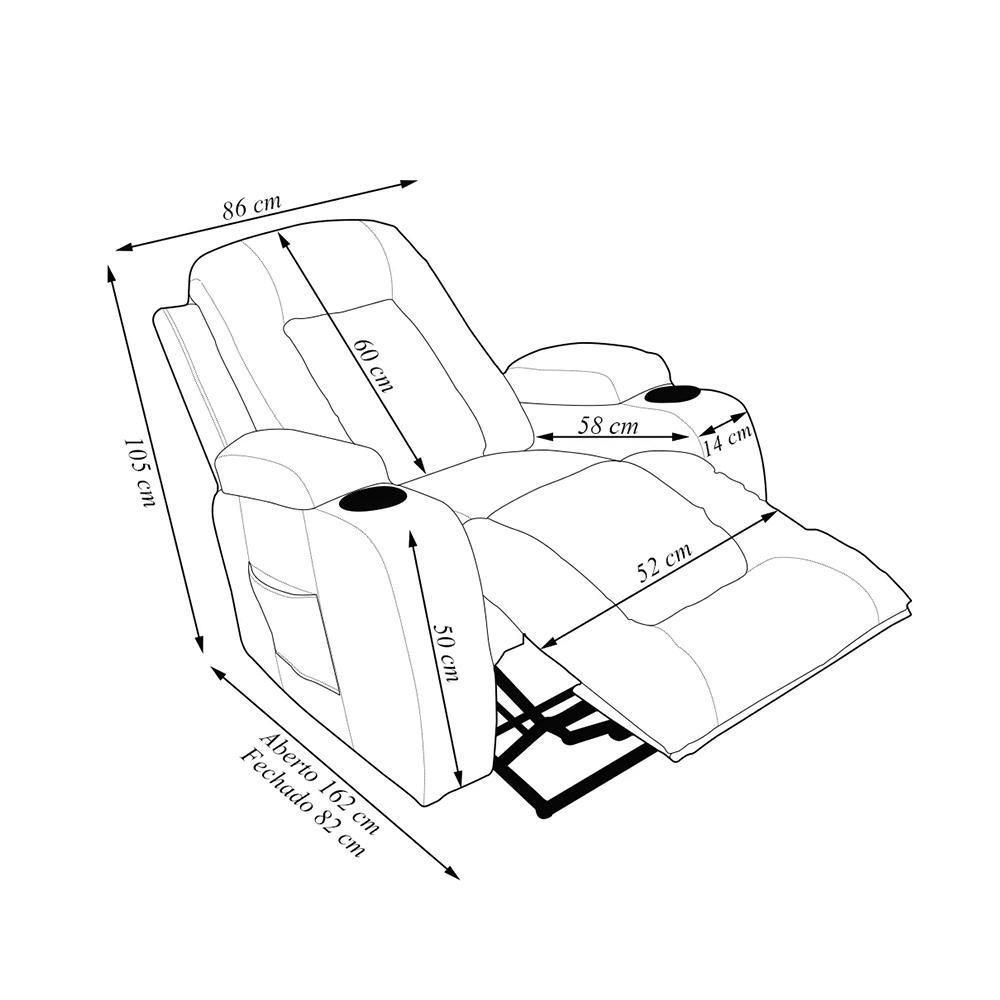 Poltrona Do Papai Sala De Cinema Austin Reclinável Base Fixa Power Elétrico Pu Preta G31 - Gran Belo - 4