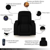 Poltrona Do Papai Sala De Cinema Austin Reclinável Base Fixa Power Elétrico Pu Preta G31 - Gran Belo - 3