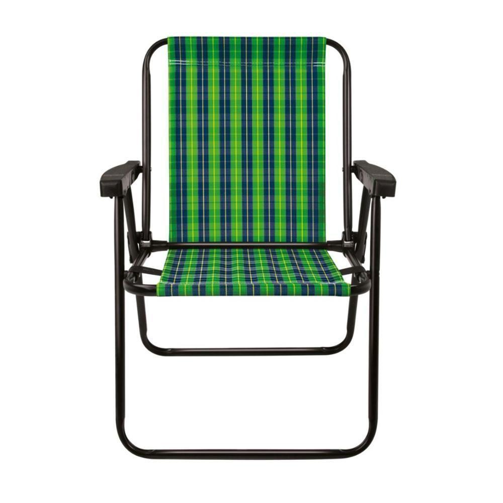 Kit 2 Cadeira De Praia Varanda Xadrez Em Aço 110 Kg Verde Mor - 2