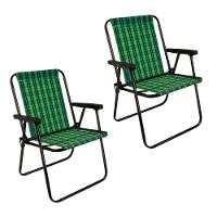 Kit 2 Cadeira De Praia Varanda Xadrez Em Aço 110 Kg Verde Mor - 1