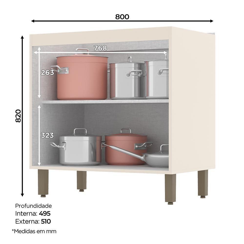 Balcão 2 Portas 80cm Connect Off White-duna Com Tampo Cooktop - Móveis Henn Off White-duna - 3