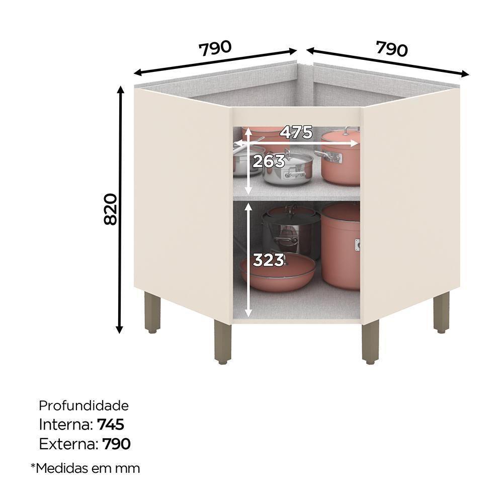 Balcão Canto Oblíquo 1 Porta Com Tampo Connect Off White-duna - Móveis Henn Off White-duna - 3