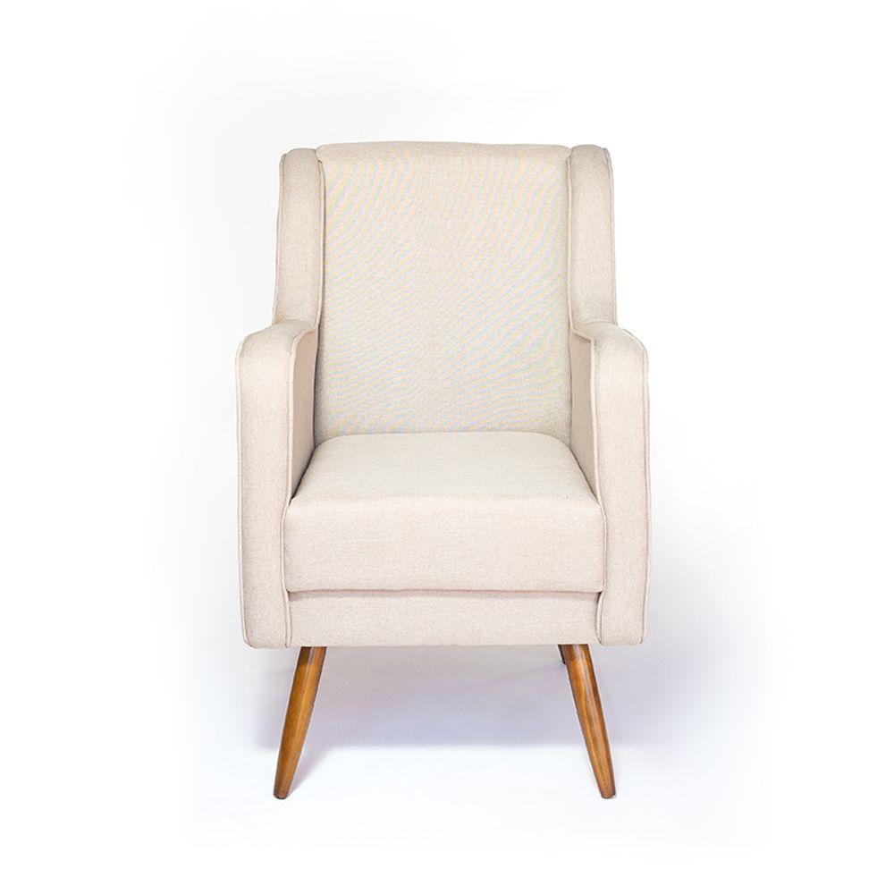 Cadeira Poltrona De Amamentação C/ Puff Linho Bege Pés Palito - Lahome Decor - 2