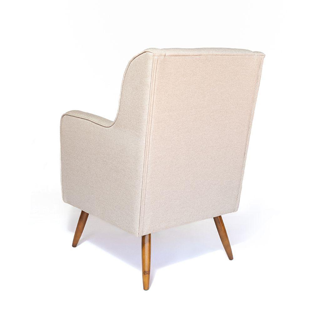 Cadeira Poltrona De Amamentação C/ Puff Linho Bege Pés Palito - Lahome Decor - 3