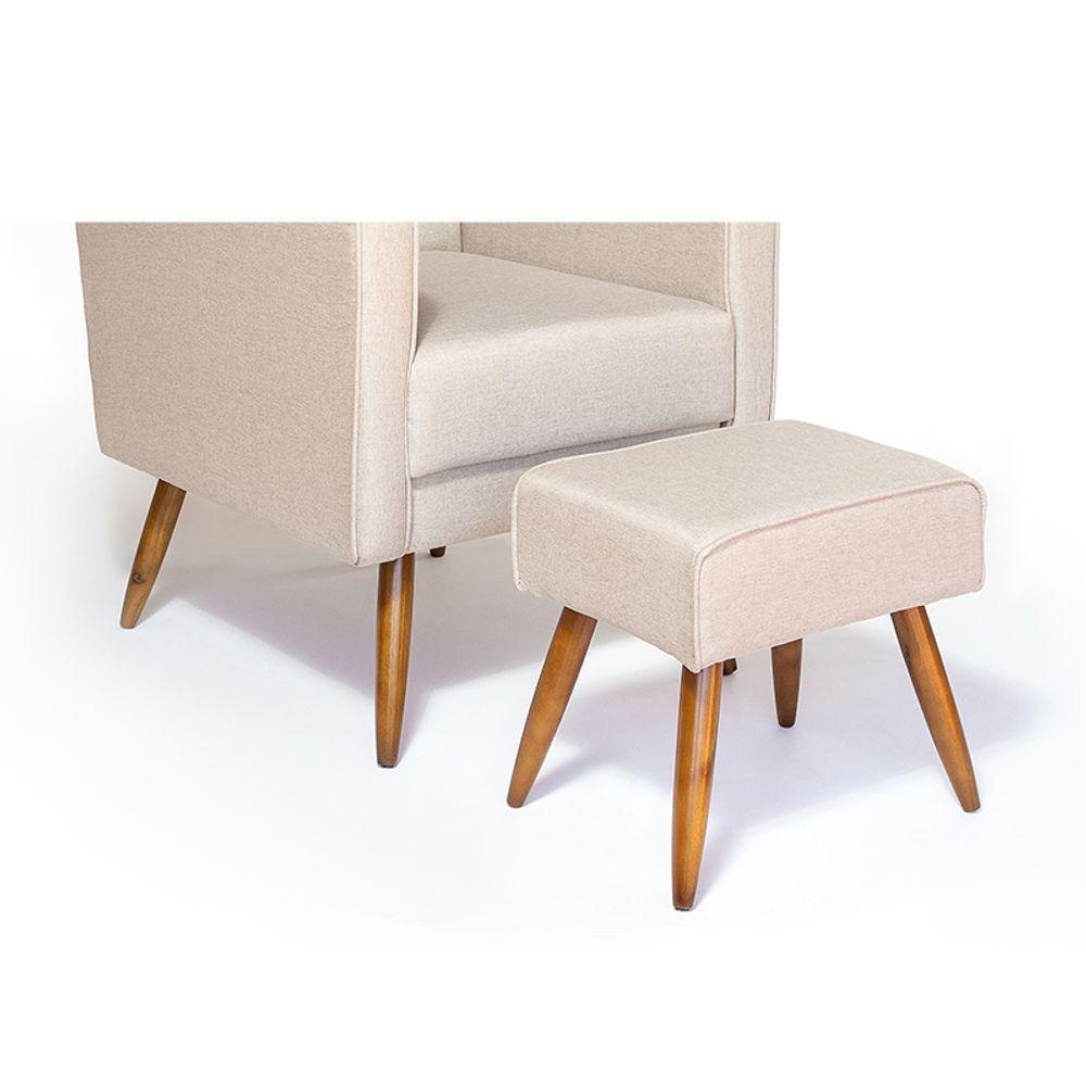 Cadeira Poltrona De Amamentação C/ Puff Linho Bege Pés Palito - Lahome Decor - 4