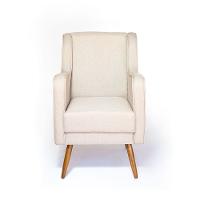 Cadeira Poltrona De Amamentação C/ Puff Linho Bege Pés Palito - Lahome Decor - 2