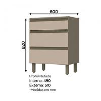 Balcão 3 Gavetas 60cm Duna-cristal Com Tampo Connect - Móveis Henn Duna-cristal - 2