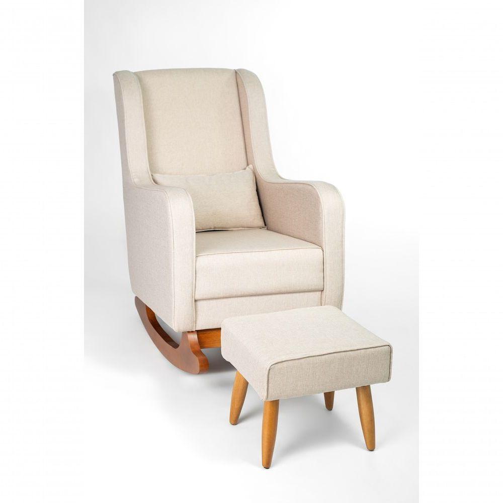 Poltrona De Amamentação Com Balanço Encosto Alto Linho Bege - Lahome Decor - 1