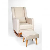 Poltrona De Amamentação Com Balanço Encosto Alto Linho Bege - Lahome Decor - 1