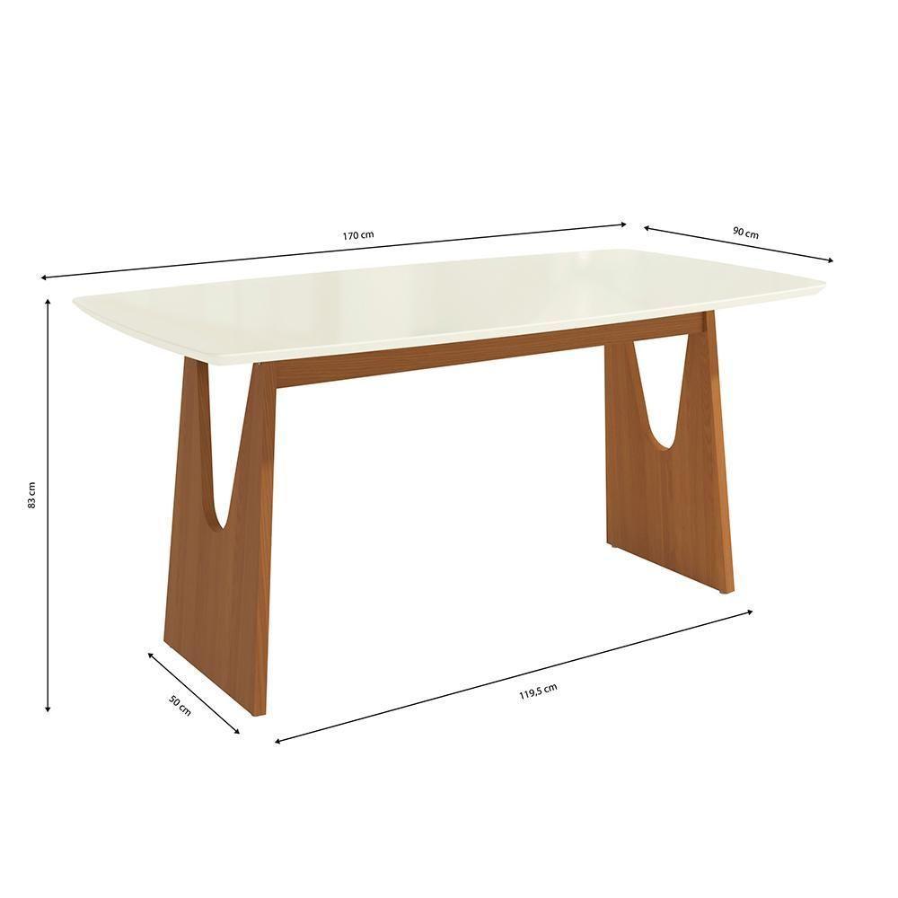 Mesa De Jantar Kappesberg Em Madeira Maciça Com Tampo De Vidro Off White 170cm - 2