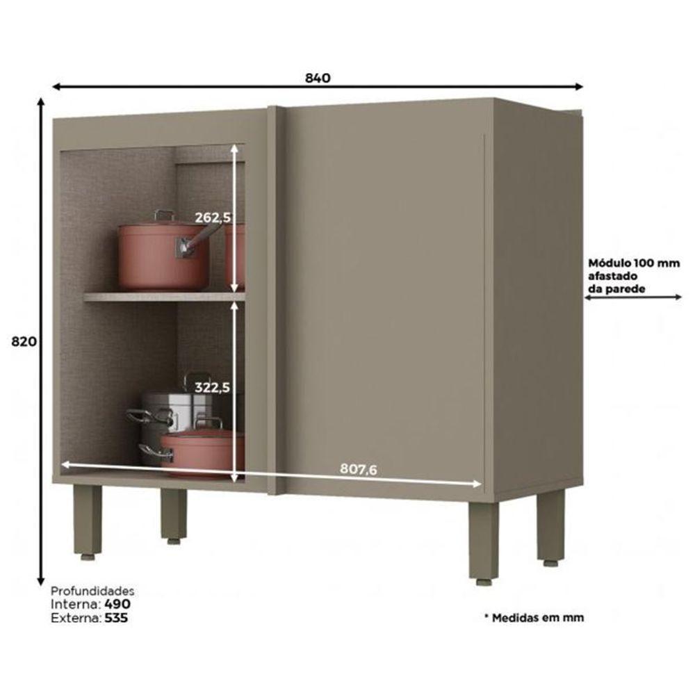 Balcão Canto Reto 1 Porta Sem Tampo Connect Duna-cristal - Móveis Henn Duna-cristal - 1