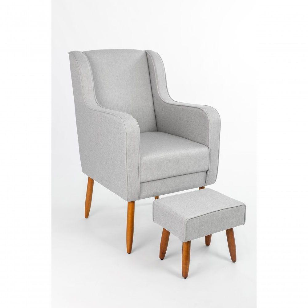 Poltrona De Amamentação C/ Puff Pés Palito Linho Cinza - Lahome Decor - 1