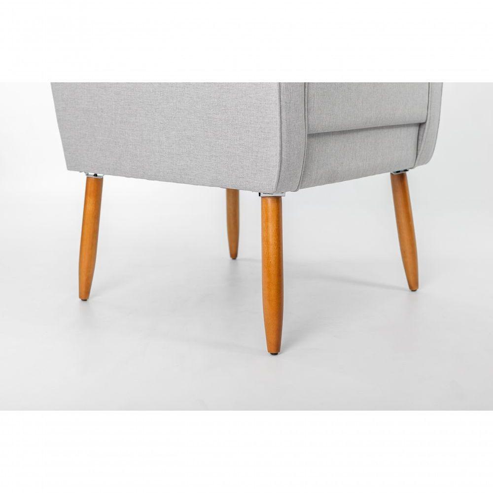 Poltrona De Amamentação C/ Puff Pés Palito Linho Cinza - Lahome Decor - 5