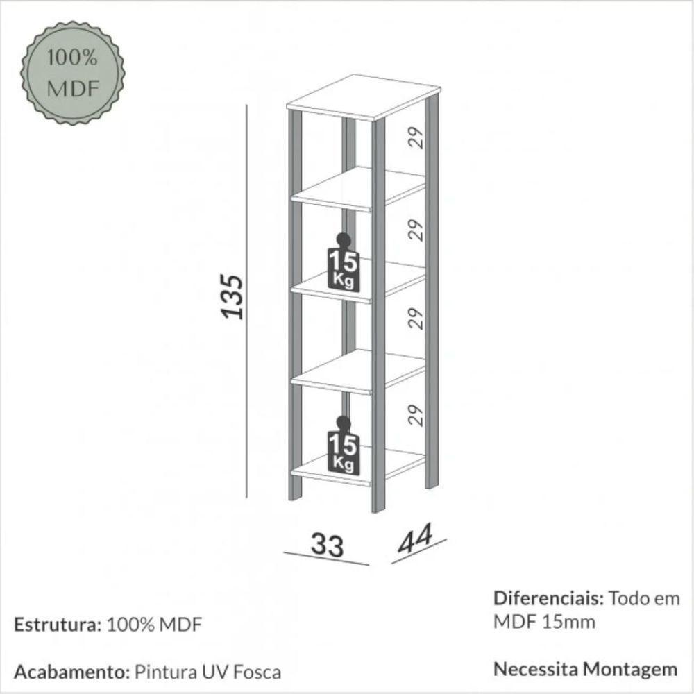 Estante 5 Prateleiras Mdf 33x44x135 Cm F28 Off White Freijó Dalla Costa - 4