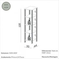 Estante 5 Prateleiras Mdf 33x44x135 Cm F28 Off White Freijó Dalla Costa
