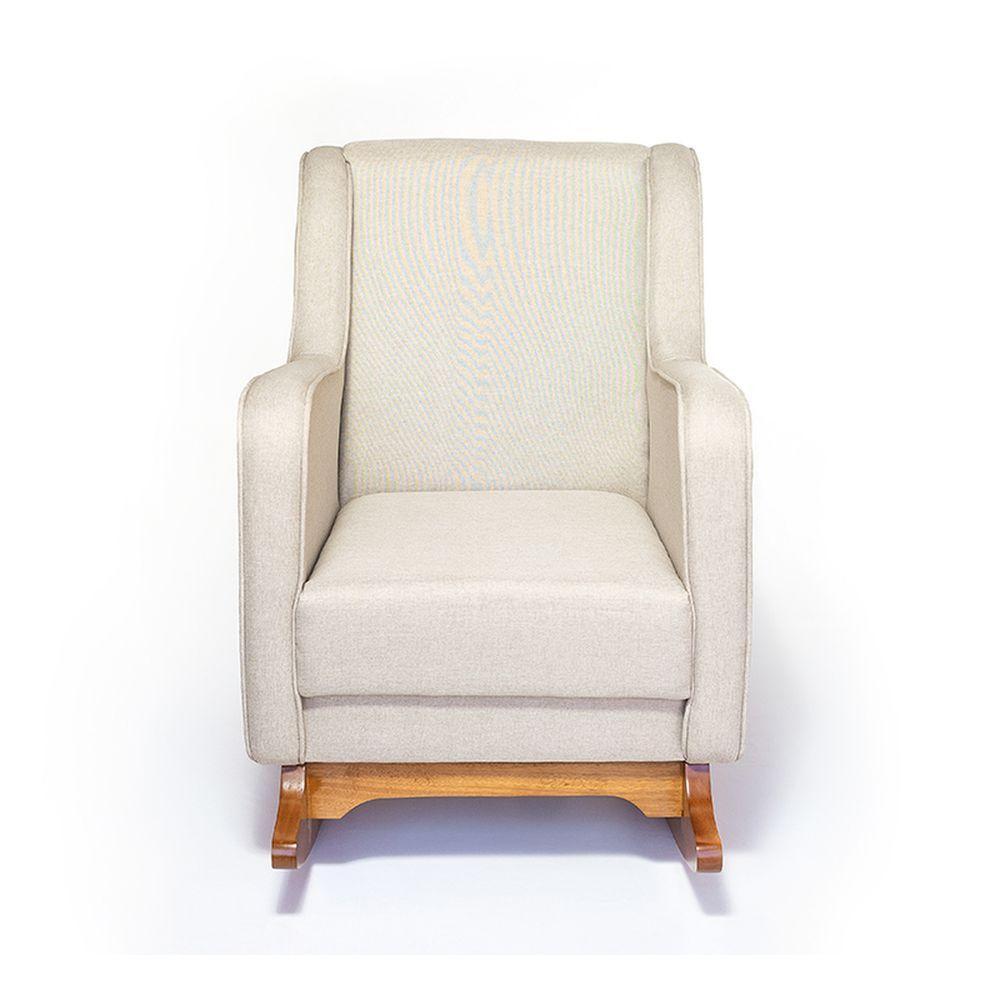Cadeira Poltrona De Amamentação E Balanço C/ Puff Linho Bege - Lahome Decor - 2