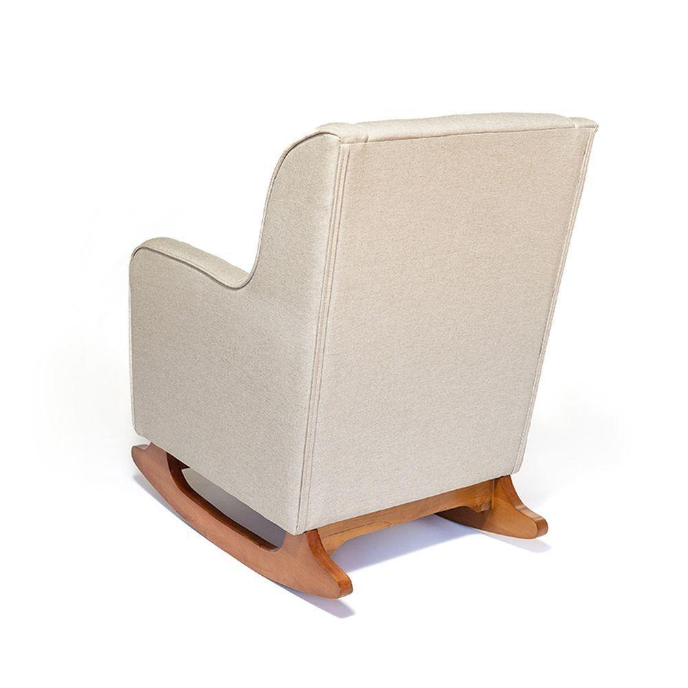 Cadeira Poltrona De Amamentação E Balanço C/ Puff Linho Bege - Lahome Decor - 3