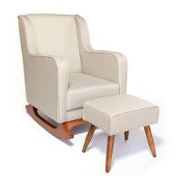 Cadeira Poltrona De Amamentação E Balanço C/ Puff Linho Bege - Lahome Decor - 1