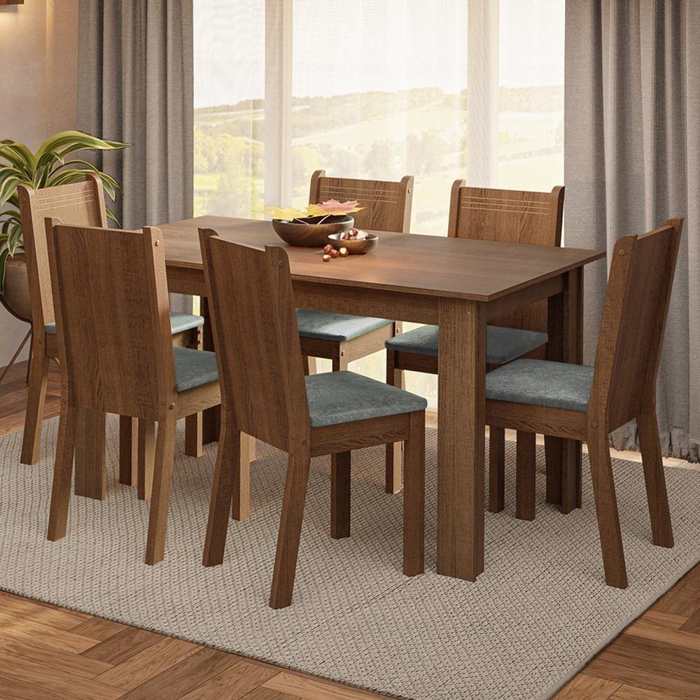 Conjunto Sala De Jantar Mesa Tampo De Madeira 6 Cadeiras Rustic Silver Analu Madesa - 1