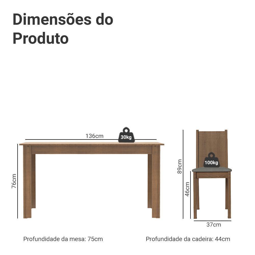 Conjunto Sala De Jantar Mesa Tampo De Madeira 6 Cadeiras Rustic Silver Analu Madesa - 3