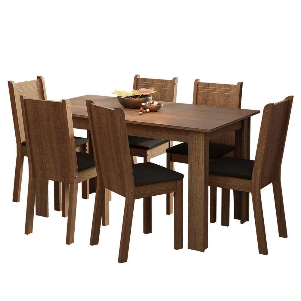 Conjunto Sala De Jantar Mesa Tampo De Madeira 6 Cadeiras Rustic Preto Analu Madesa - 2