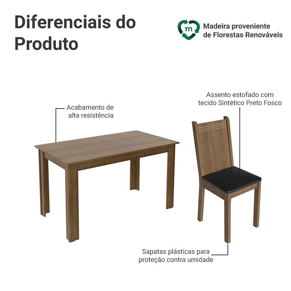 Conjunto Sala De Jantar Mesa Tampo De Madeira 6 Cadeiras Rustic Preto Analu Madesa - 4