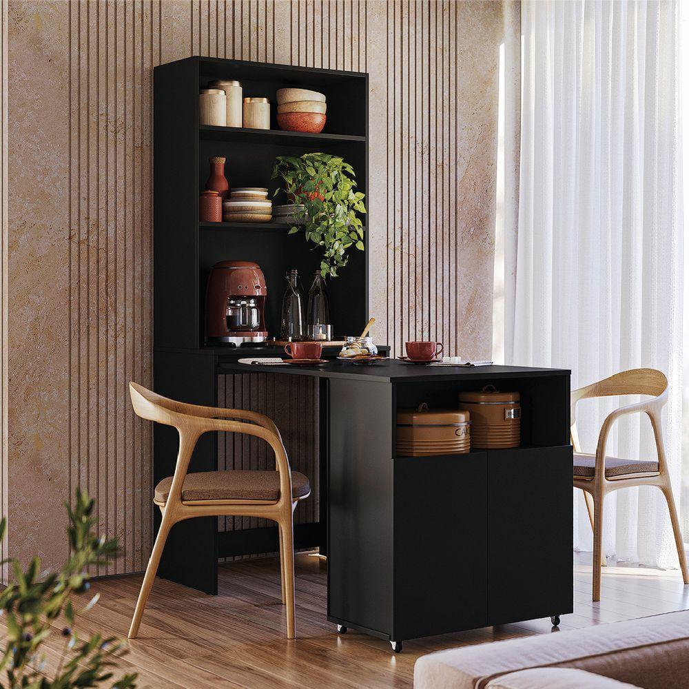 Armário De Cozinha Multifuncional Com Mesa Retrátil Para Café Duo Kit's Paraná Preto - 1