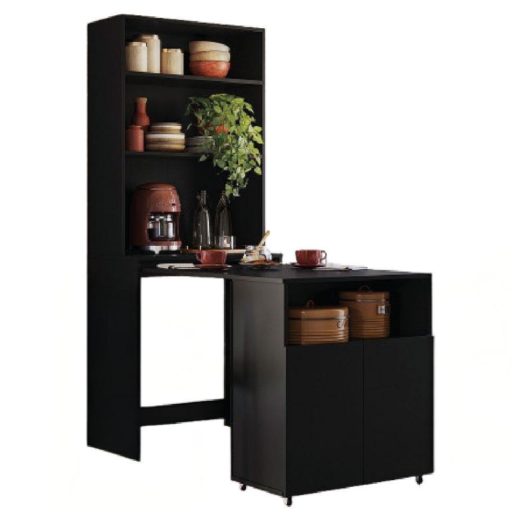 Armário De Cozinha Multifuncional Com Mesa Retrátil Para Café Duo Kit's Paraná Preto - 2