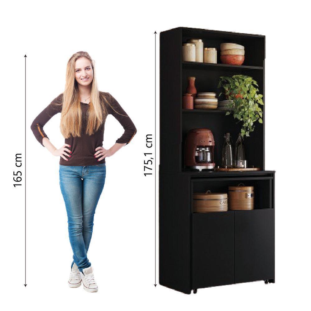 Armário De Cozinha Multifuncional Com Mesa Retrátil Para Café Duo Kit's Paraná Preto - 3