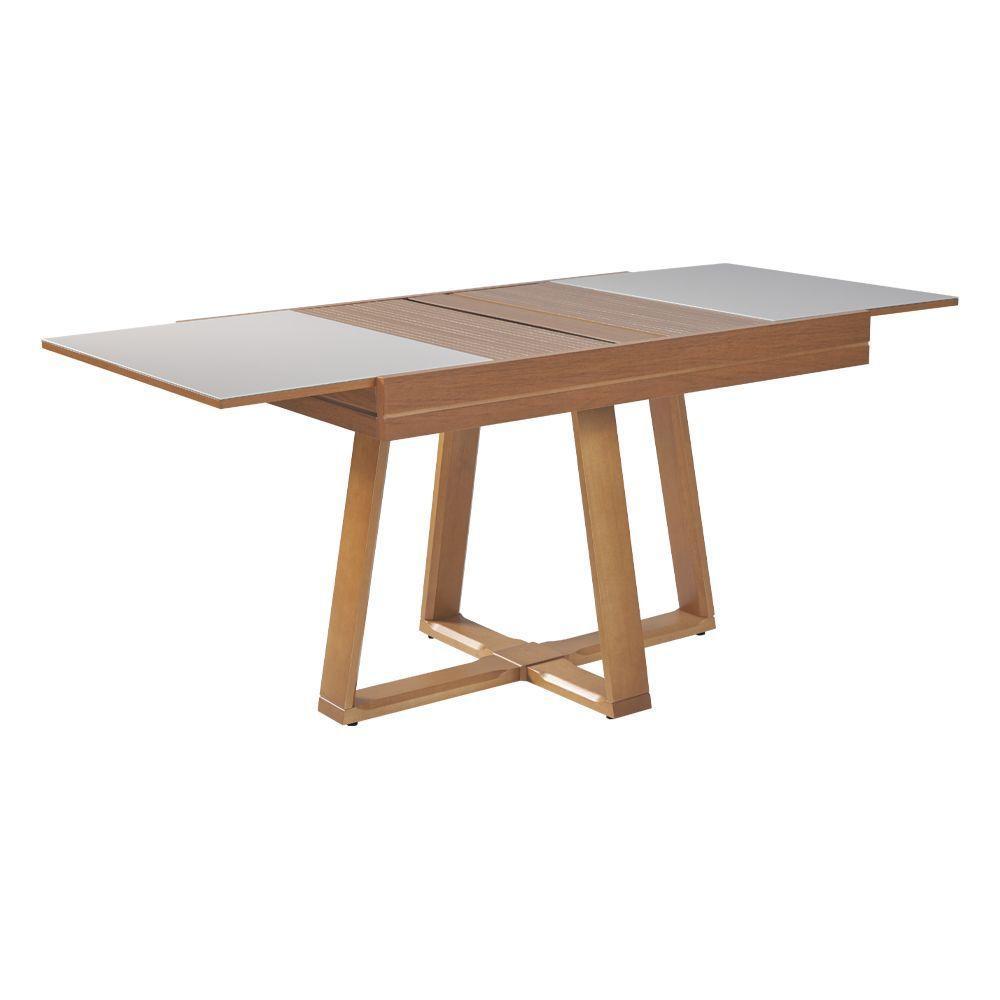 Mesa De Jantar Caroline 1,20m Extensível 1,80m Em Madeira Maciça Mel Tampo Vidro Off White - 1