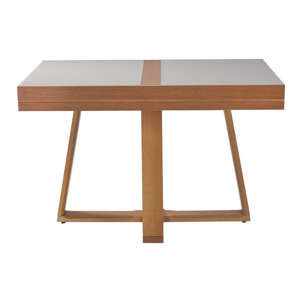 Mesa De Jantar Caroline 1,20m Extensível 1,80m Em Madeira Maciça Mel Tampo Vidro Off White - 3