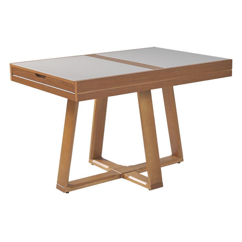 Mesa De Jantar Caroline 1,20m Extensível 1,80m Em Madeira Maciça Mel Tampo Vidro Off White - 4