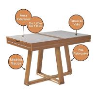 Mesa De Jantar Caroline 1,20m Extensível 1,80m Em Madeira Maciça Mel Tampo Vidro Off White - 2