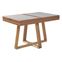 Mesa De Jantar Caroline 1,20m Extensível 1,80m Em Madeira Maciça Mel Tampo Vidro Off White