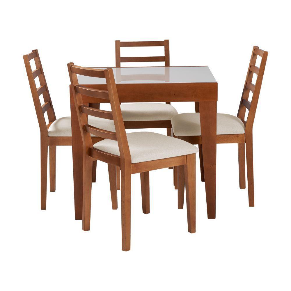 Conjunto De Jantar Mesa Tock 80cm Com 4 Cadeiras Aline Linho Creme - Mel - 1