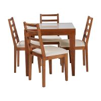 Conjunto De Jantar Mesa Tock 80cm Com 4 Cadeiras Aline Linho Creme - Mel - 1