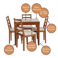 Conjunto De Jantar Mesa Tock 80cm Com 4 Cadeiras Aline Linho Creme - Mel - 5