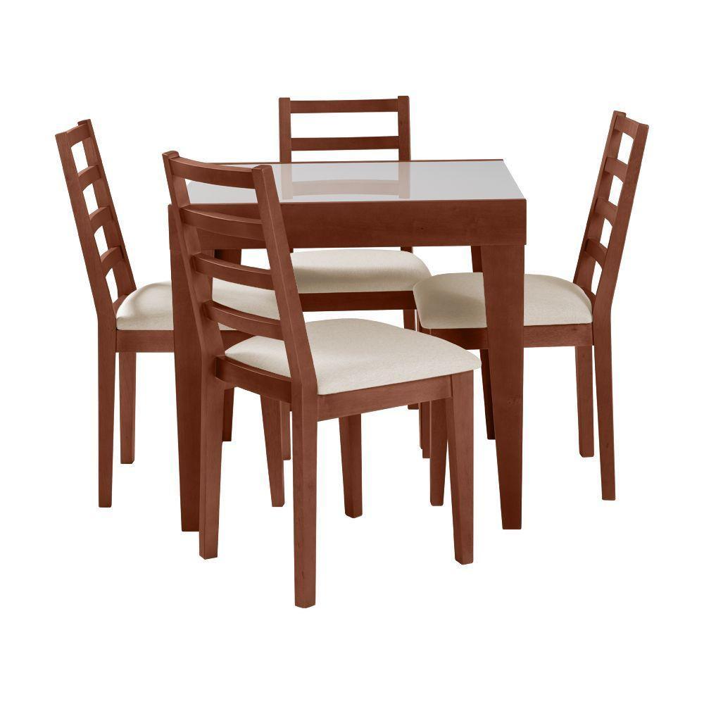 Conjunto De Jantar Mesa Tock 80cm Com 4 Cadeiras Aline Linho Creme - Imbuia - 1