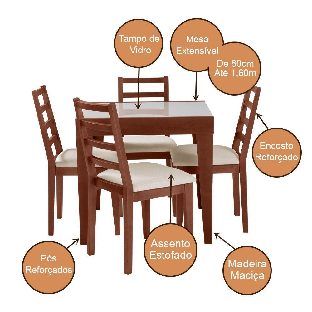 Conjunto De Jantar Mesa Tock 80cm Com 4 Cadeiras Aline Linho Creme - Imbuia - 5